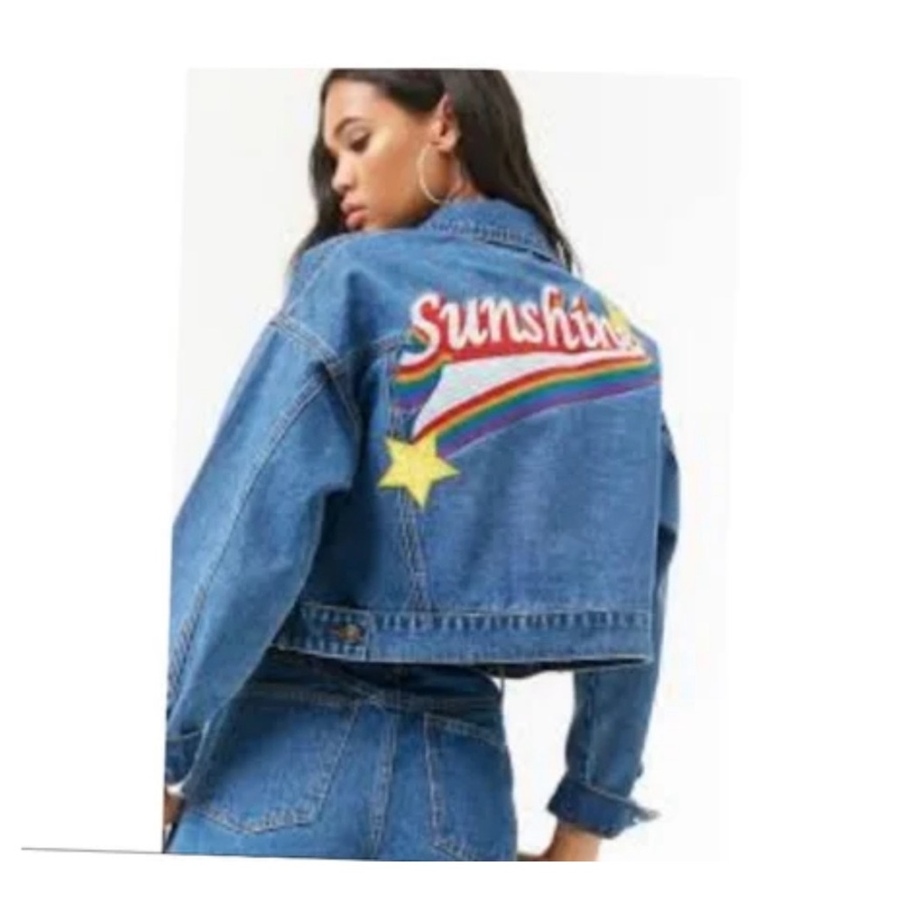 Forever 21, like new, embroidered “Sunshine” Jean jacket, Small